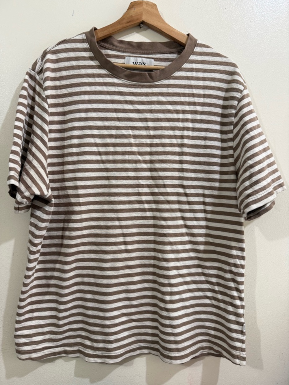 Wax Striped Short Sleeve Crewneck Tee in Brown & White